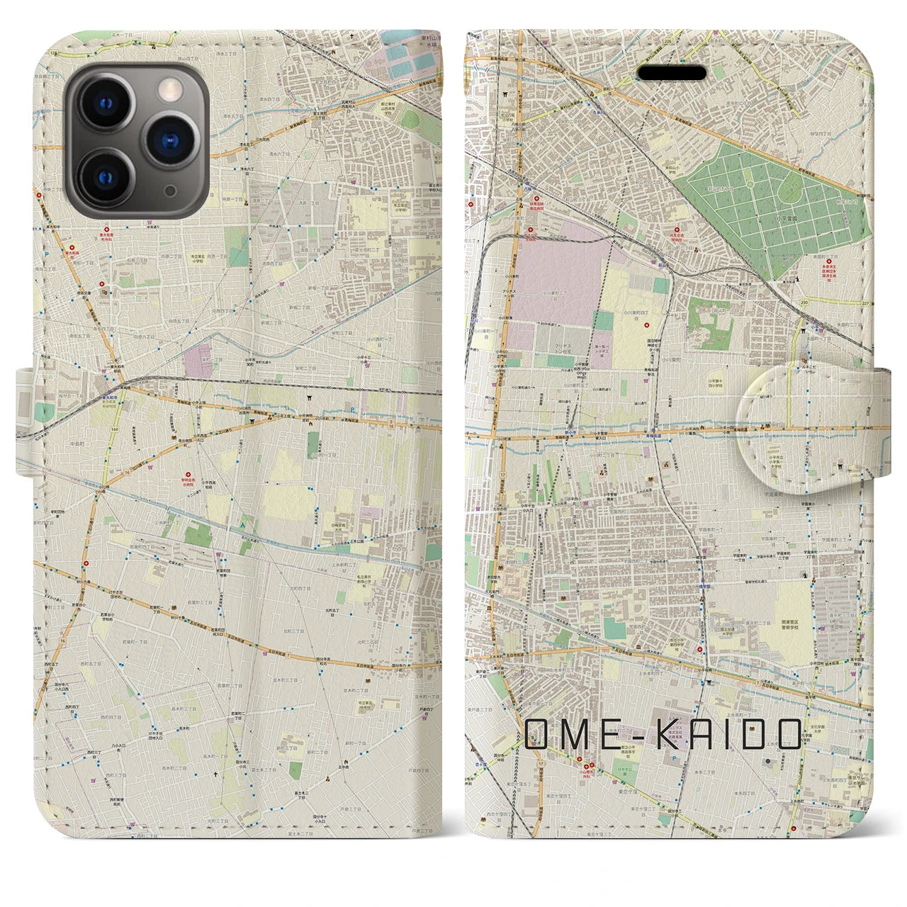 【青梅街道(東京都)】地図柄iPhoneケース(手帳タイプ)ナチュラル・iPhone 11 Pro Max 用