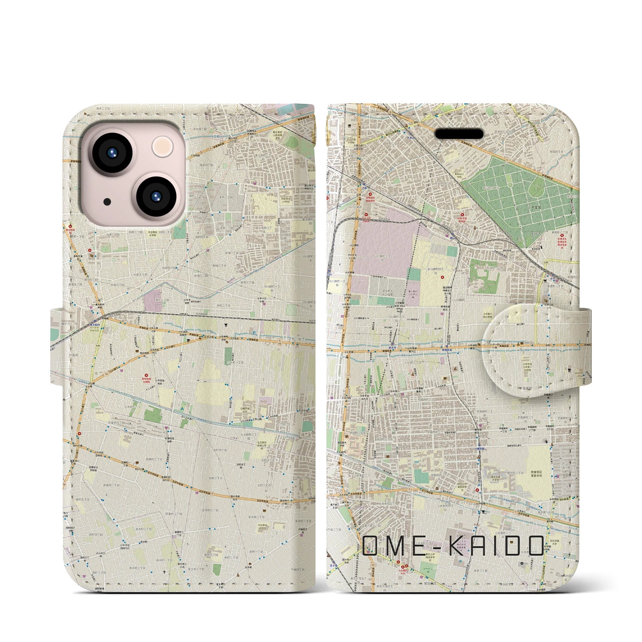 【青梅街道(東京都)】地図柄iPhoneケース(手帳タイプ)ナチュラル・iPhone 13 mini 用