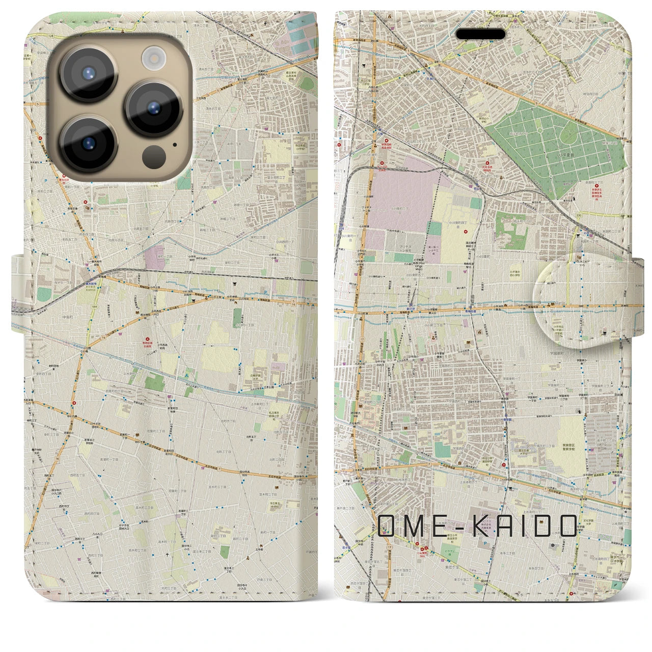 【青梅街道(東京都)】地図柄iPhoneケース(手帳タイプ)ナチュラル・iPhone 14 Pro Max 用