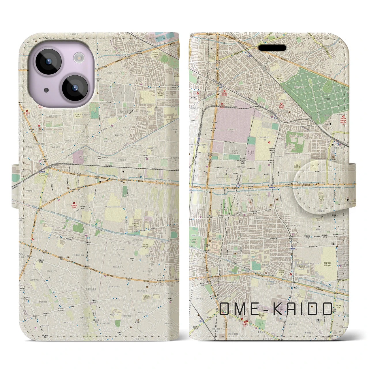【青梅街道(東京都)】地図柄iPhoneケース(手帳タイプ)ナチュラル・iPhone 14 用