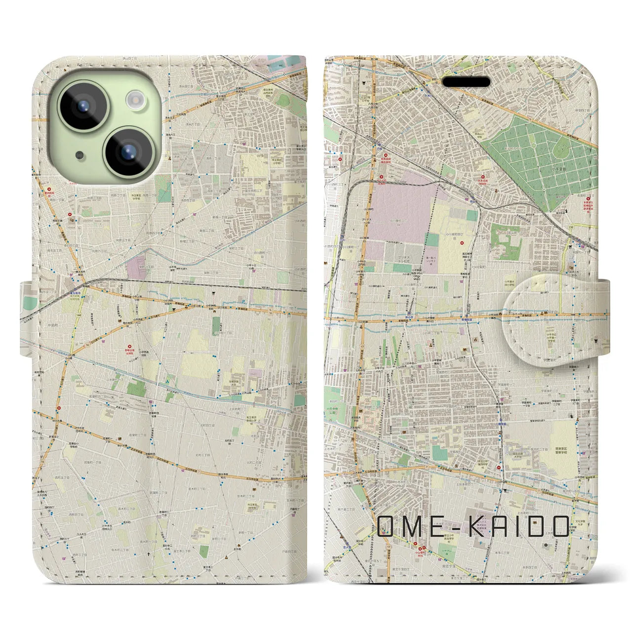 【青梅街道(東京都)】地図柄iPhoneケース(手帳タイプ)ナチュラル・iPhone 15 用