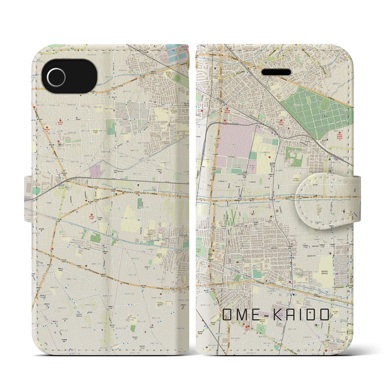 【青梅街道(東京都)】地図柄iPhoneケース(手帳タイプ)ナチュラル・iPhone SE(第3 / 第2世代) / 8 / 7 / 6s / 6 用