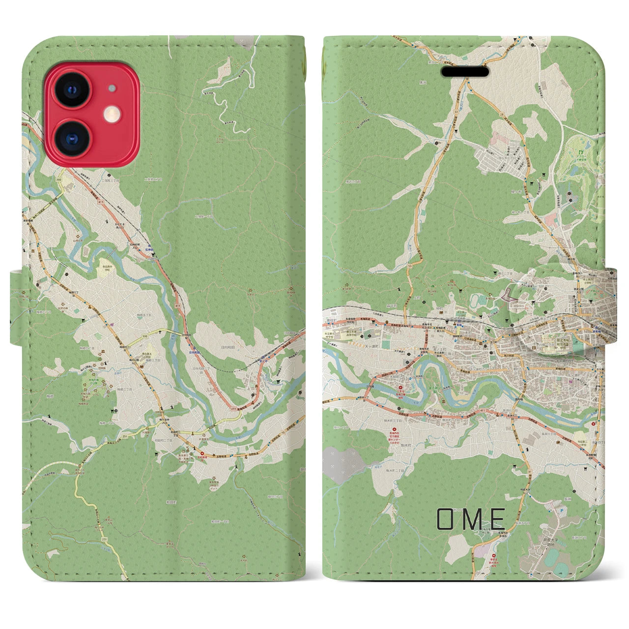 【青梅(東京都)】地図柄iPhoneケース(手帳タイプ)ナチュラル・iPhone 11 用