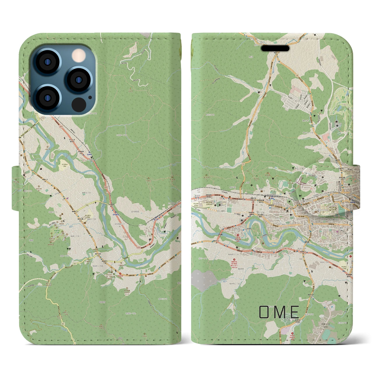 【青梅(東京都)】地図柄iPhoneケース(手帳タイプ)ナチュラル・iPhone 12 / 12 Pro 用