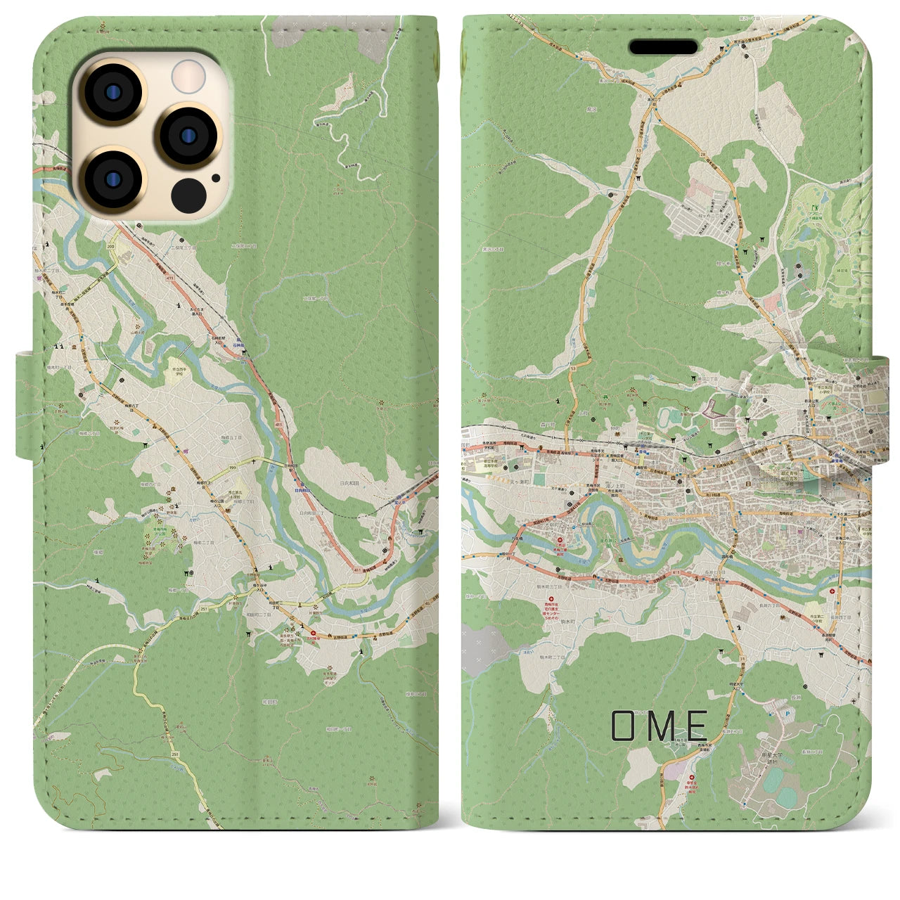 【青梅(東京都)】地図柄iPhoneケース(手帳タイプ)ナチュラル・iPhone 12 Pro Max 用