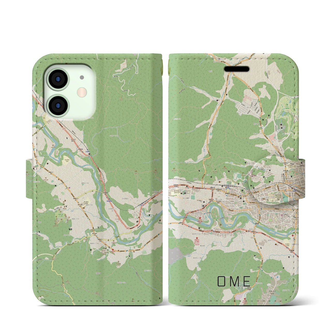 【青梅(東京都)】地図柄iPhoneケース(手帳タイプ)ナチュラル・iPhone 12 mini 用