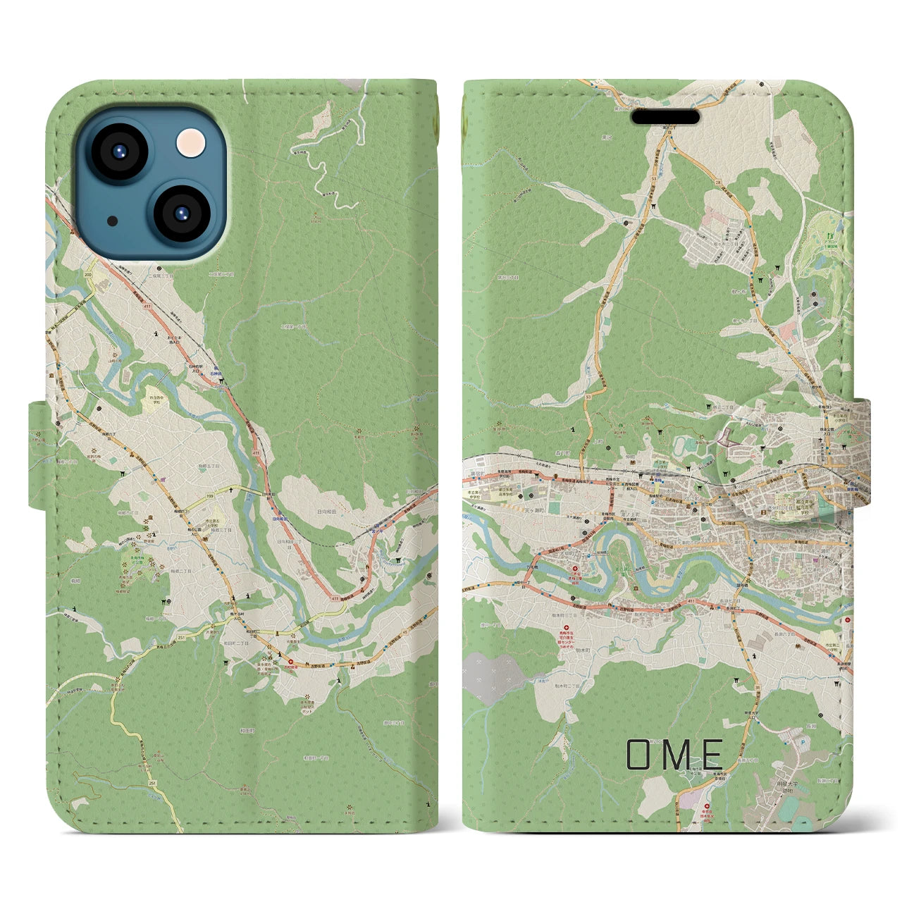 【青梅(東京都)】地図柄iPhoneケース(手帳タイプ)ナチュラル・iPhone 13 用