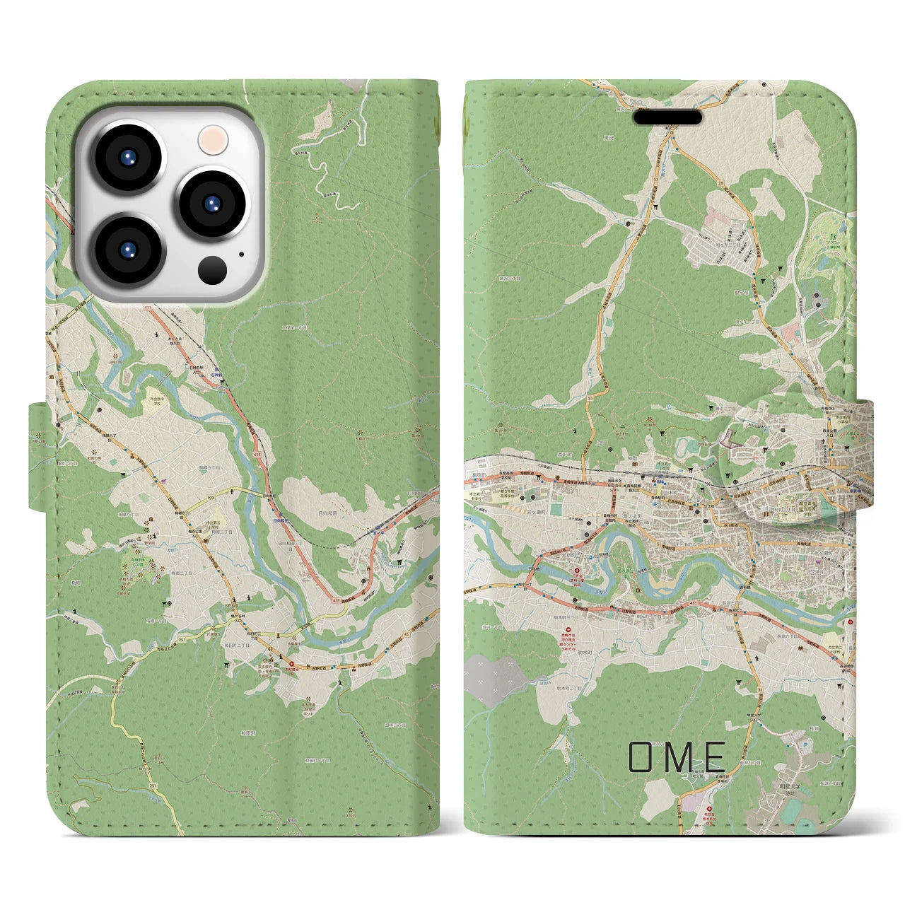 【青梅(東京都)】地図柄iPhoneケース(手帳タイプ)ナチュラル・iPhone 13 Pro 用
