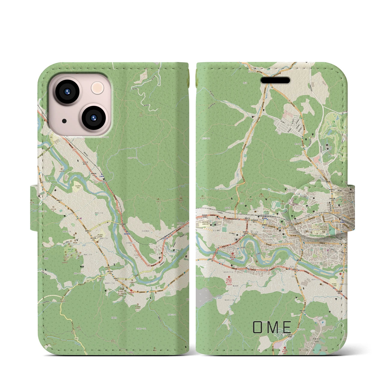 【青梅(東京都)】地図柄iPhoneケース(手帳タイプ)ナチュラル・iPhone 13 mini 用