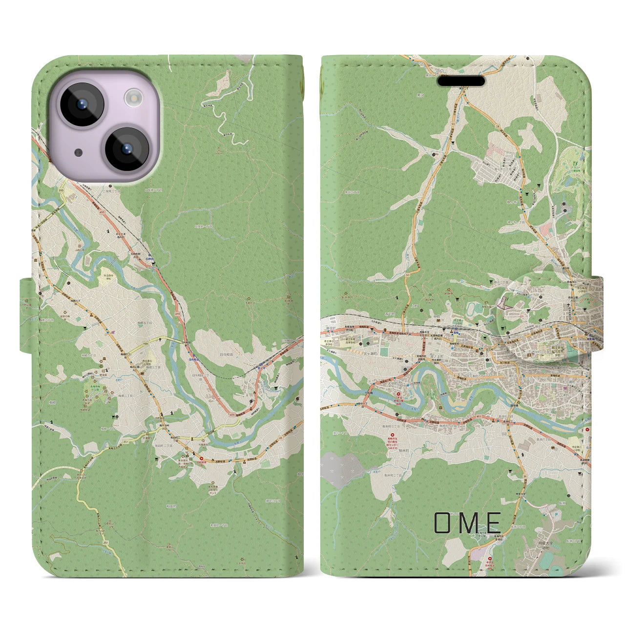 【青梅(東京都)】地図柄iPhoneケース(手帳タイプ)ナチュラル・iPhone 14 用