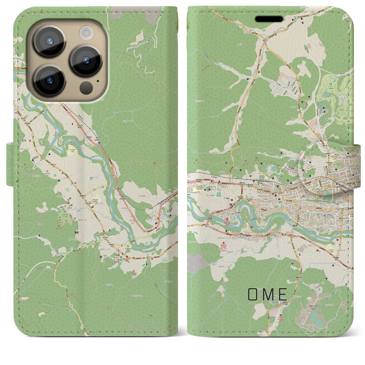 【青梅(東京都)】地図柄iPhoneケース(手帳タイプ)ナチュラル・iPhone 14 Pro Max 用