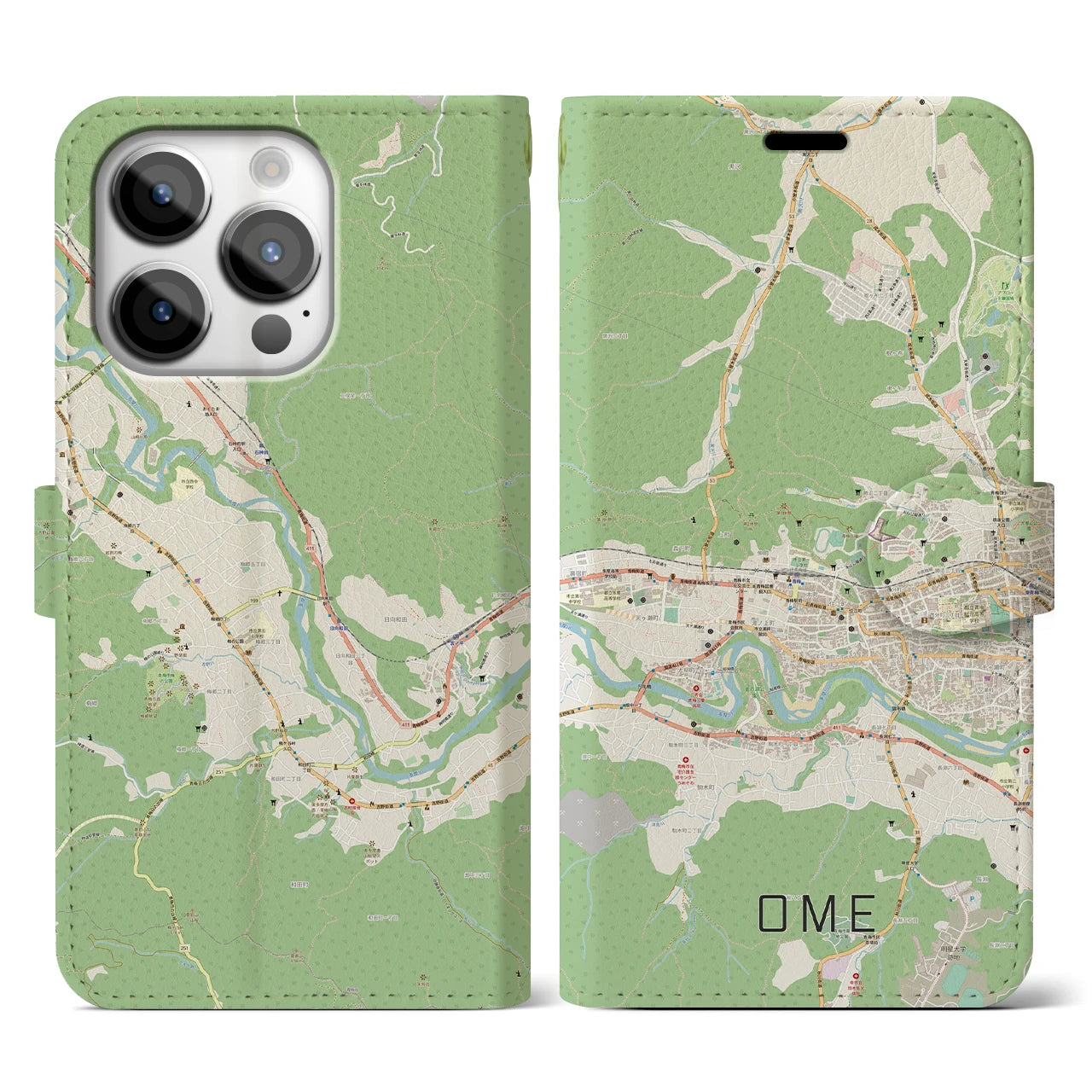 【青梅(東京都)】地図柄iPhoneケース(手帳タイプ)ナチュラル・iPhone 14 Pro 用