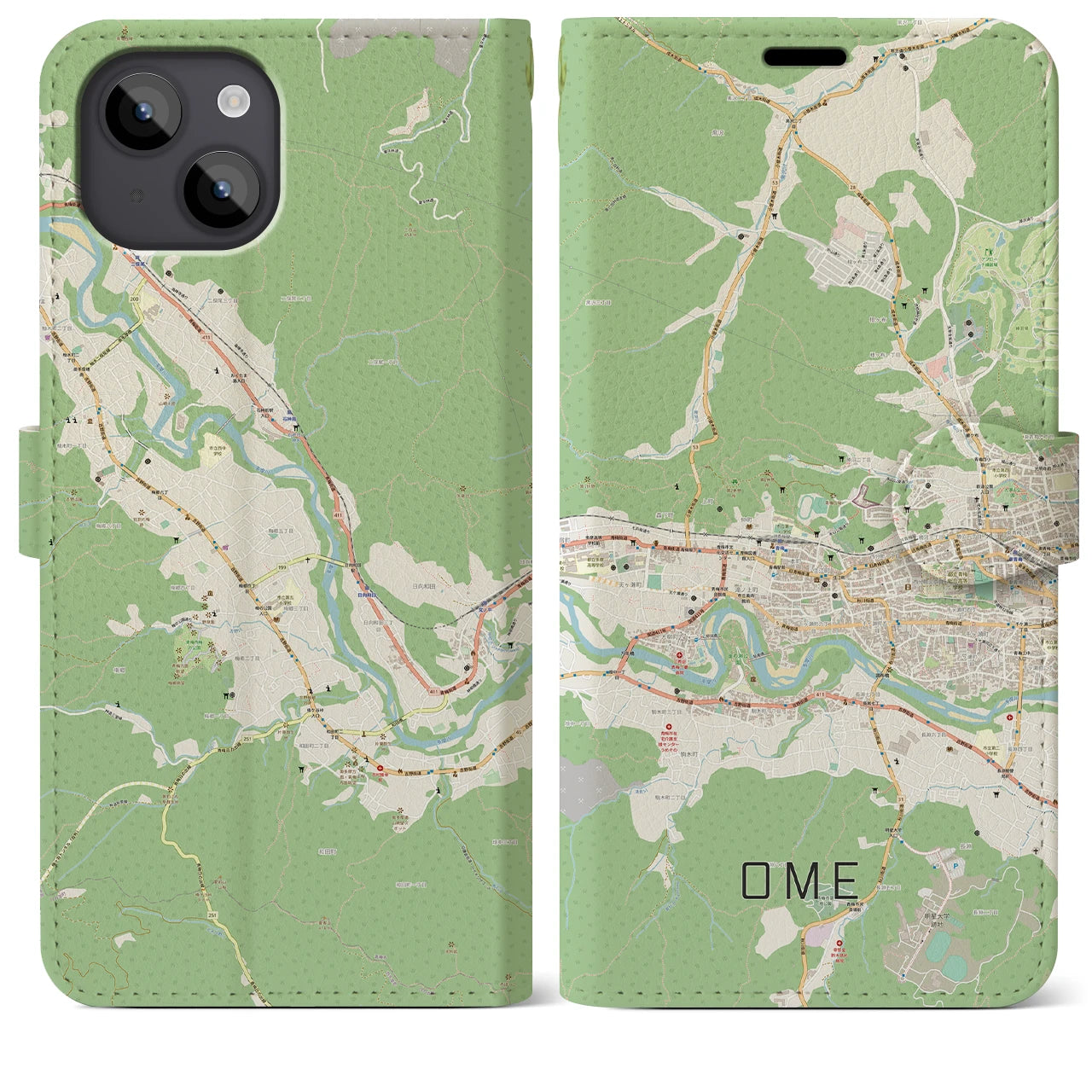 【青梅(東京都)】地図柄iPhoneケース(手帳タイプ)ナチュラル・iPhone 14 Plus 用