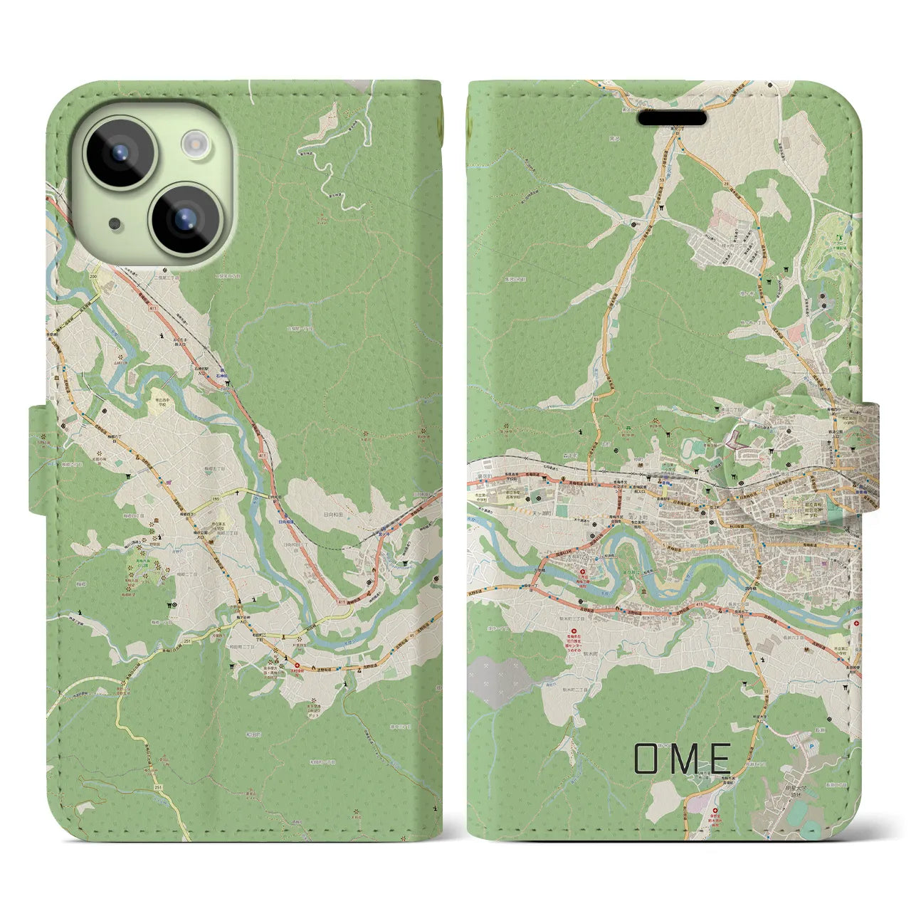 【青梅(東京都)】地図柄iPhoneケース(手帳タイプ)ナチュラル・iPhone 15 用