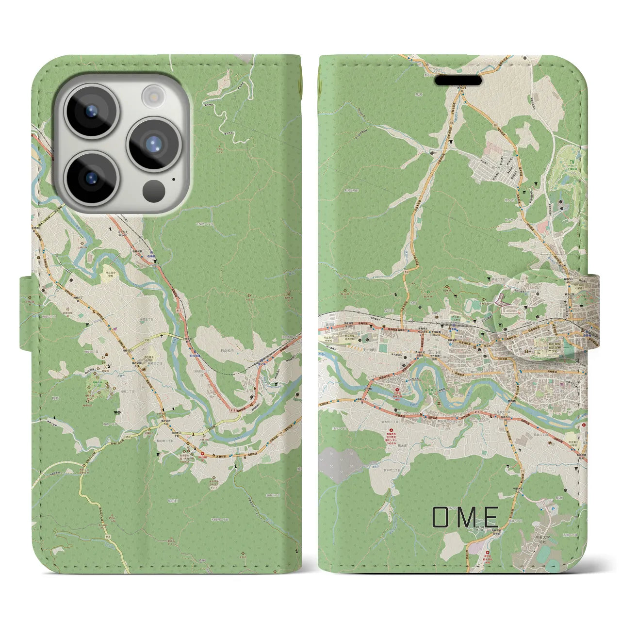 【青梅(東京都)】地図柄iPhoneケース(手帳タイプ)ナチュラル・iPhone 15 Pro 用