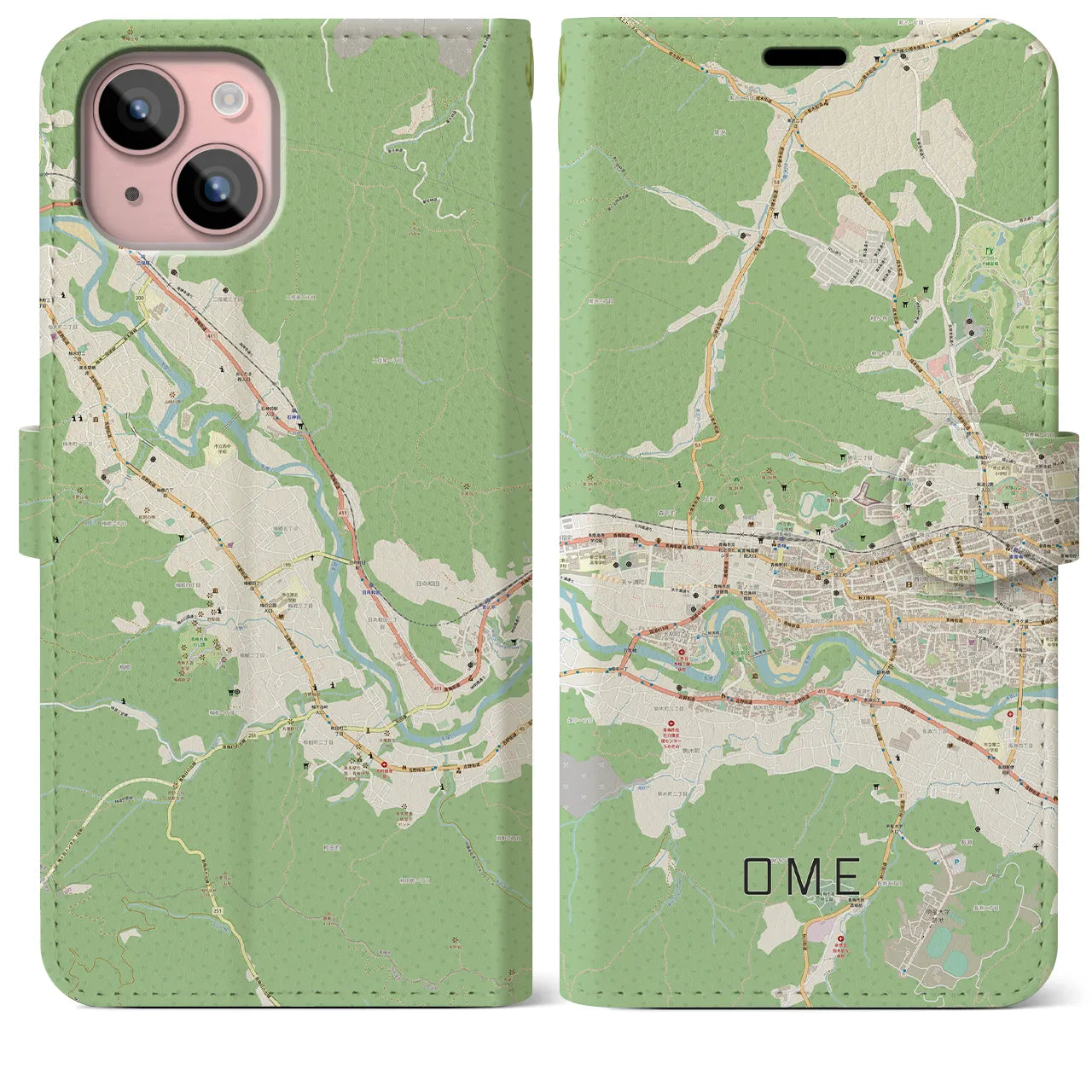 【青梅(東京都)】地図柄iPhoneケース(手帳タイプ)ナチュラル・iPhone 15 Plus 用
