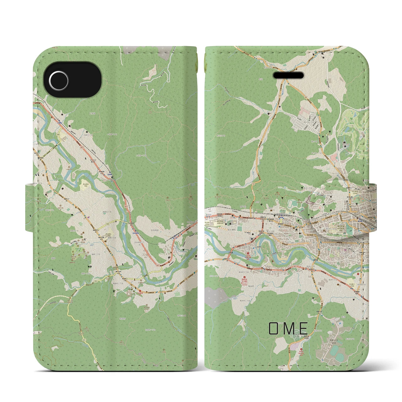 【青梅(東京都)】地図柄iPhoneケース(手帳タイプ)ナチュラル・iPhone SE(第3 / 第2世代) / 8 / 7 / 6s / 6 用