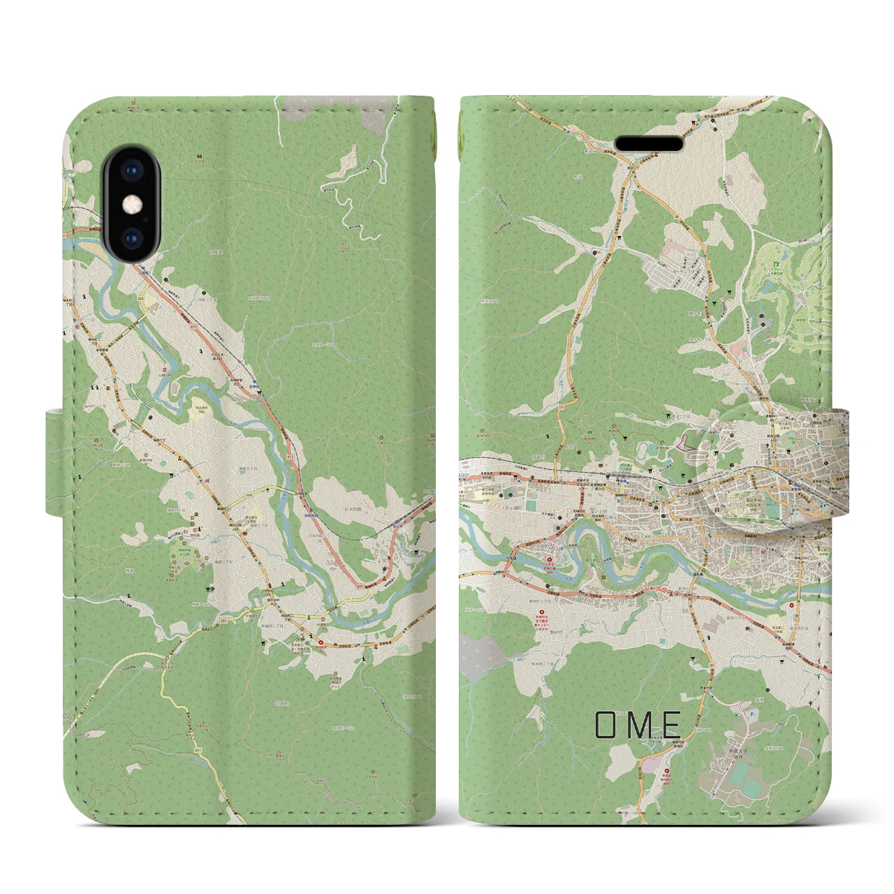 【青梅(東京都)】地図柄iPhoneケース(手帳タイプ)ナチュラル・iPhone XS / X 用