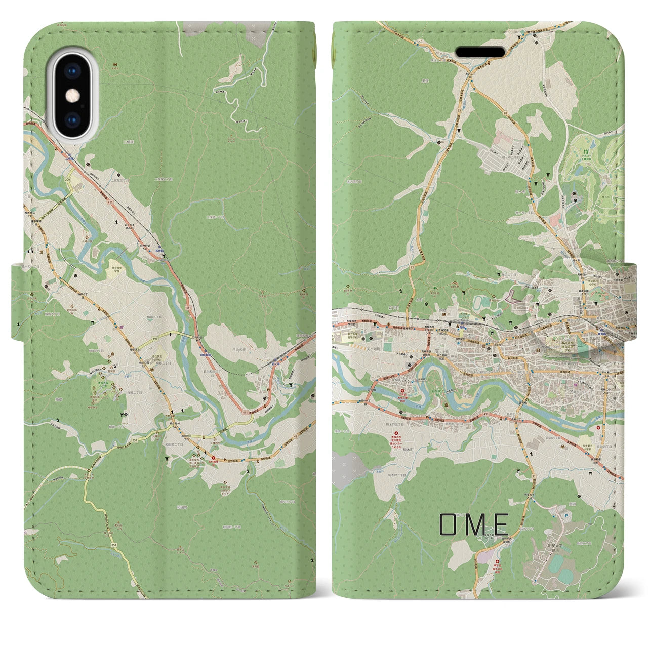 【青梅(東京都)】地図柄iPhoneケース(手帳タイプ)ナチュラル・iPhone XS Max 用