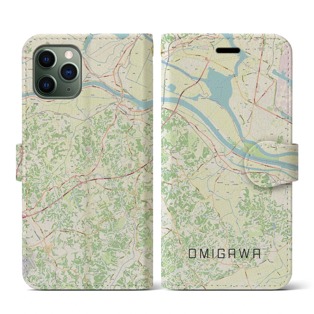 【小見川(千葉県)】地図柄iPhoneケース(手帳タイプ)ナチュラル・iPhone 11 Pro 用