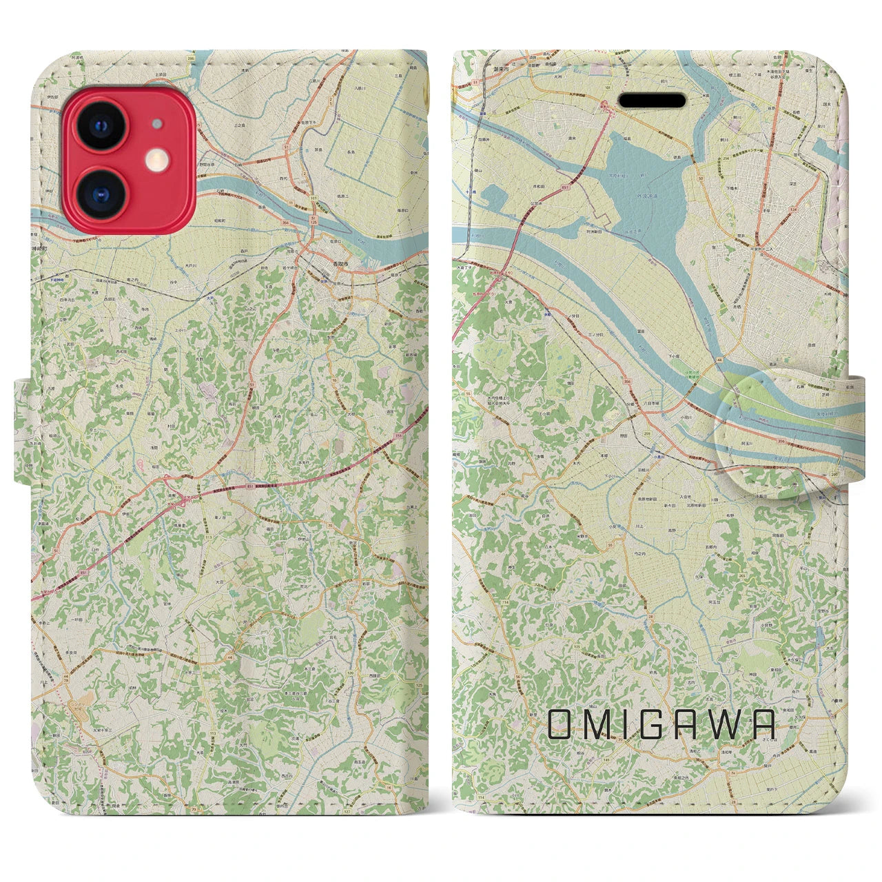 【小見川(千葉県)】地図柄iPhoneケース(手帳タイプ)ナチュラル・iPhone 11 用