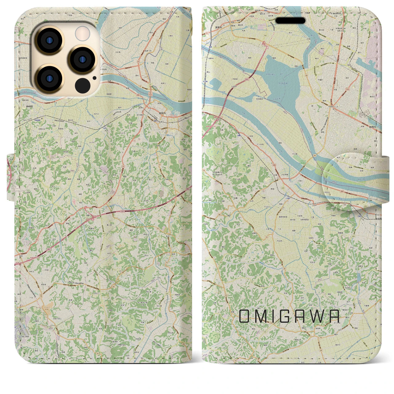【小見川(千葉県)】地図柄iPhoneケース(手帳タイプ)ナチュラル・iPhone 12 Pro Max 用