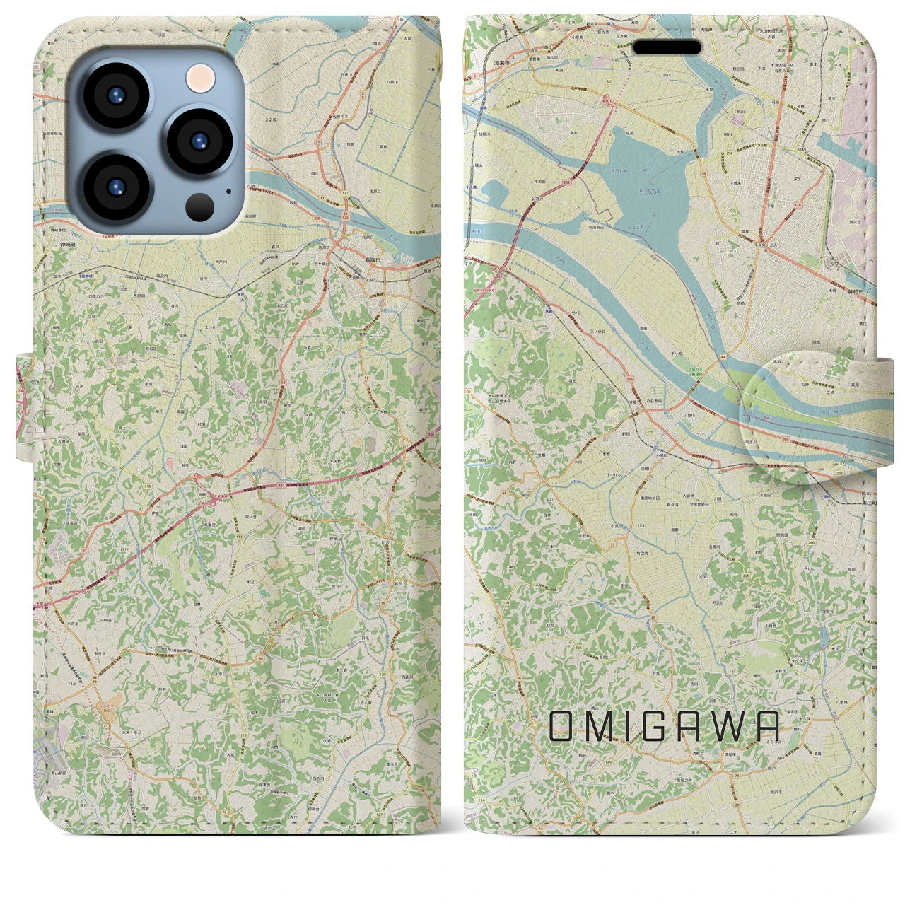 【小見川(千葉県)】地図柄iPhoneケース(手帳タイプ)ナチュラル・iPhone 13 Pro Max 用