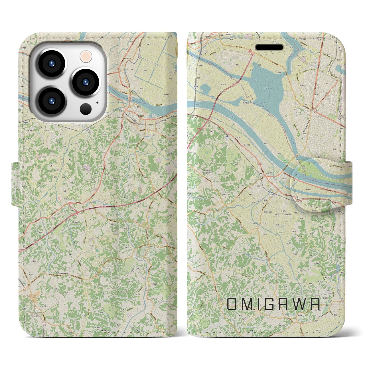 【小見川(千葉県)】地図柄iPhoneケース(手帳タイプ)ナチュラル・iPhone 13 Pro 用