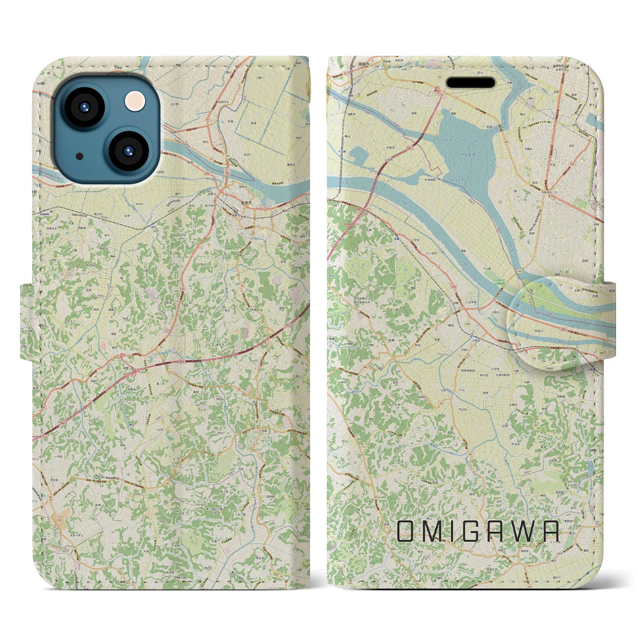 【小見川(千葉県)】地図柄iPhoneケース(手帳タイプ)ナチュラル・iPhone 13 用