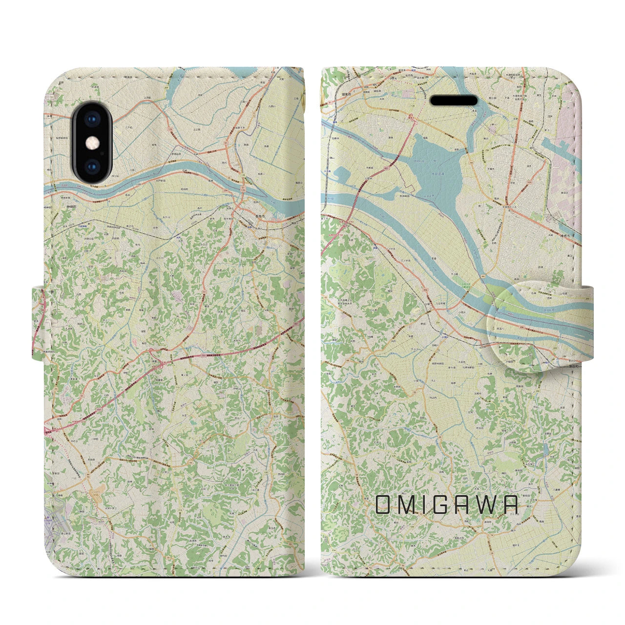 【小見川(千葉県)】地図柄iPhoneケース(手帳タイプ)ナチュラル・iPhone XS / X 用