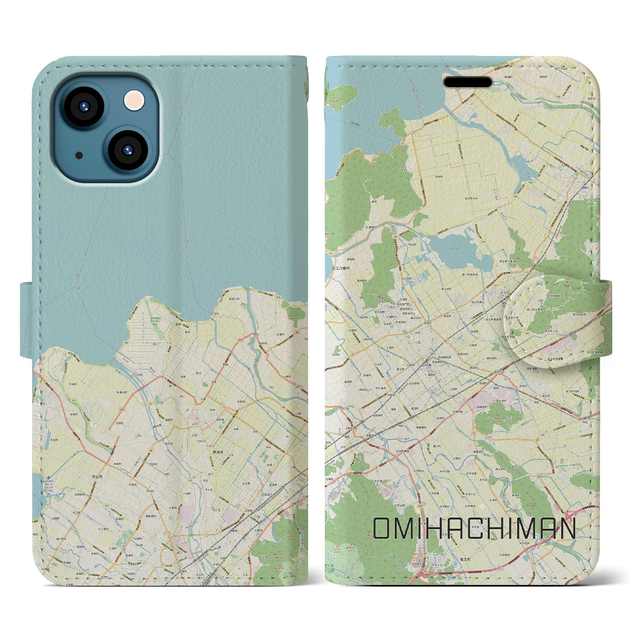 【近江八幡2(滋賀県)】地図柄iPhoneケース(手帳タイプ)ナチュラル・iPhone 13 用