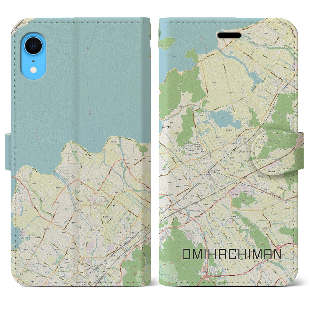 【近江八幡2(滋賀県)】地図柄iPhoneケース(手帳タイプ)ナチュラル・iPhone XR 用