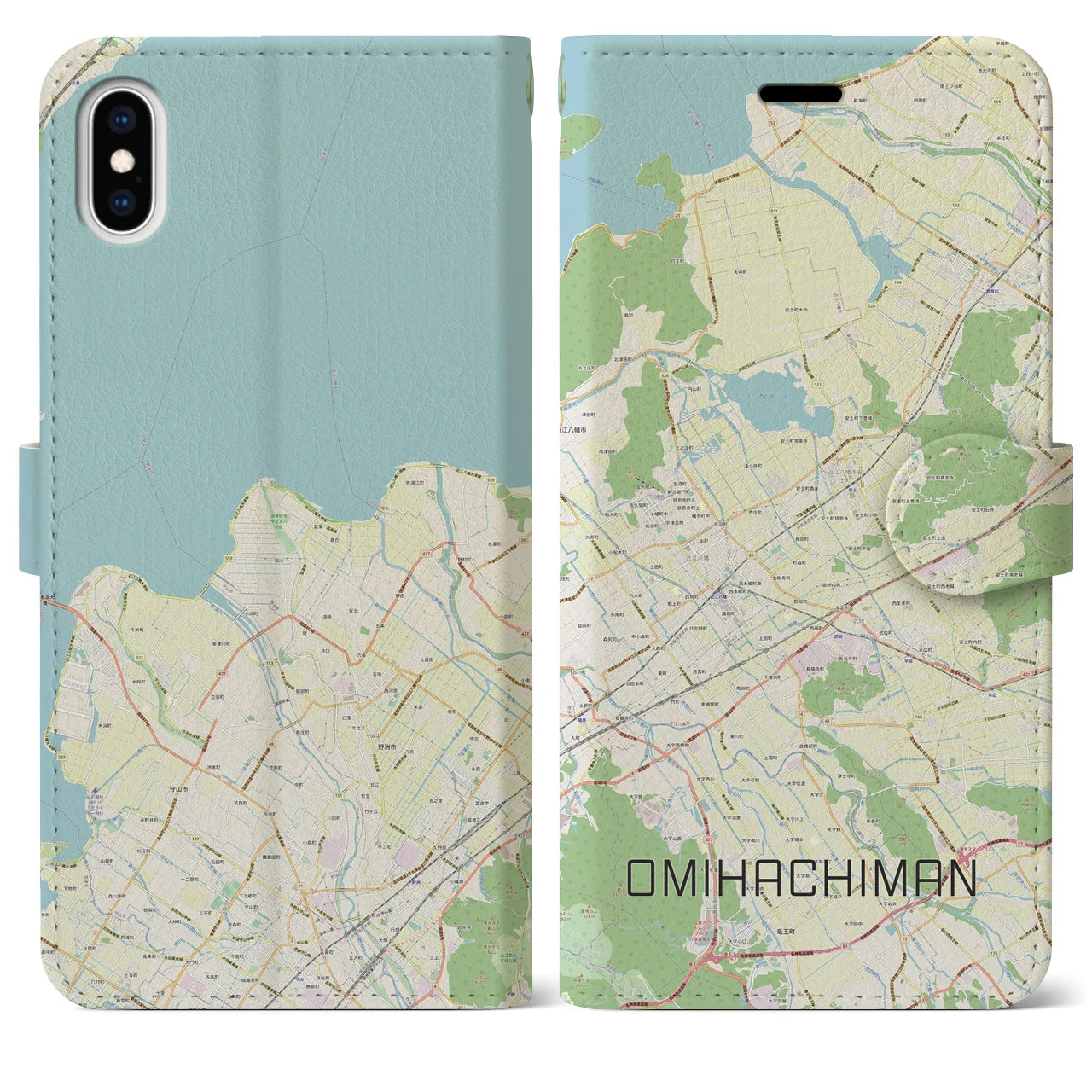 【近江八幡2(滋賀県)】地図柄iPhoneケース(手帳タイプ)ナチュラル・iPhone XS Max 用