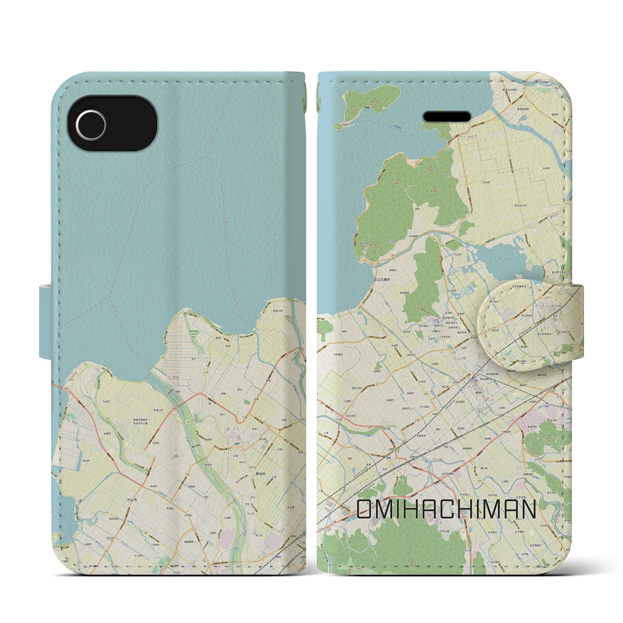 【近江八幡(滋賀県)】地図柄iPhoneケース(手帳タイプ)ナチュラル・iPhone SE(第3 / 第2世代) / 8 / 7 / 6s / 6 用
