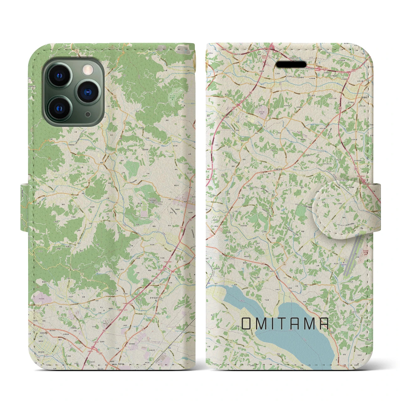 【小美玉(茨城県)】地図柄iPhoneケース(手帳タイプ)ナチュラル・iPhone 11 Pro 用