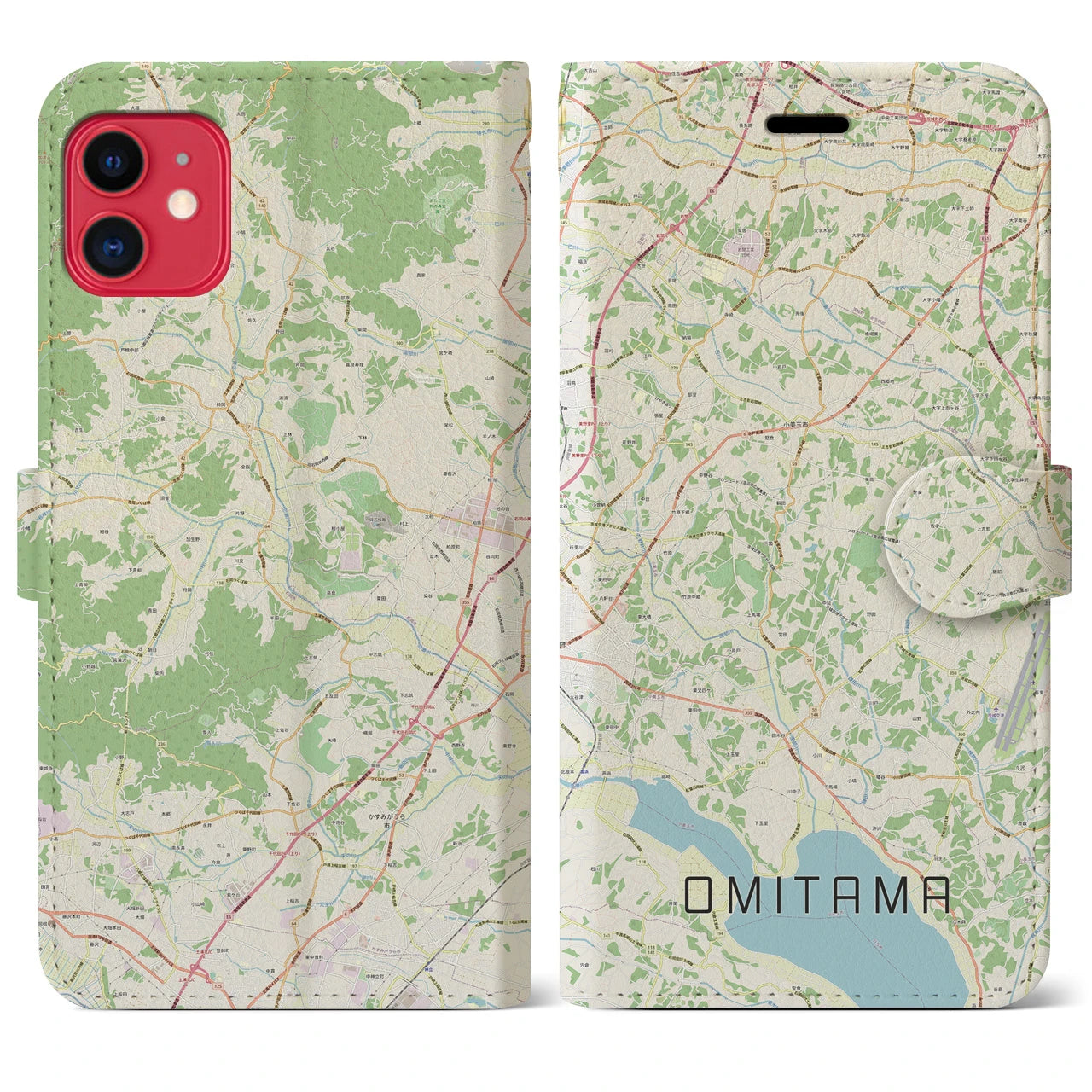 【小美玉(茨城県)】地図柄iPhoneケース(手帳タイプ)ナチュラル・iPhone 11 用