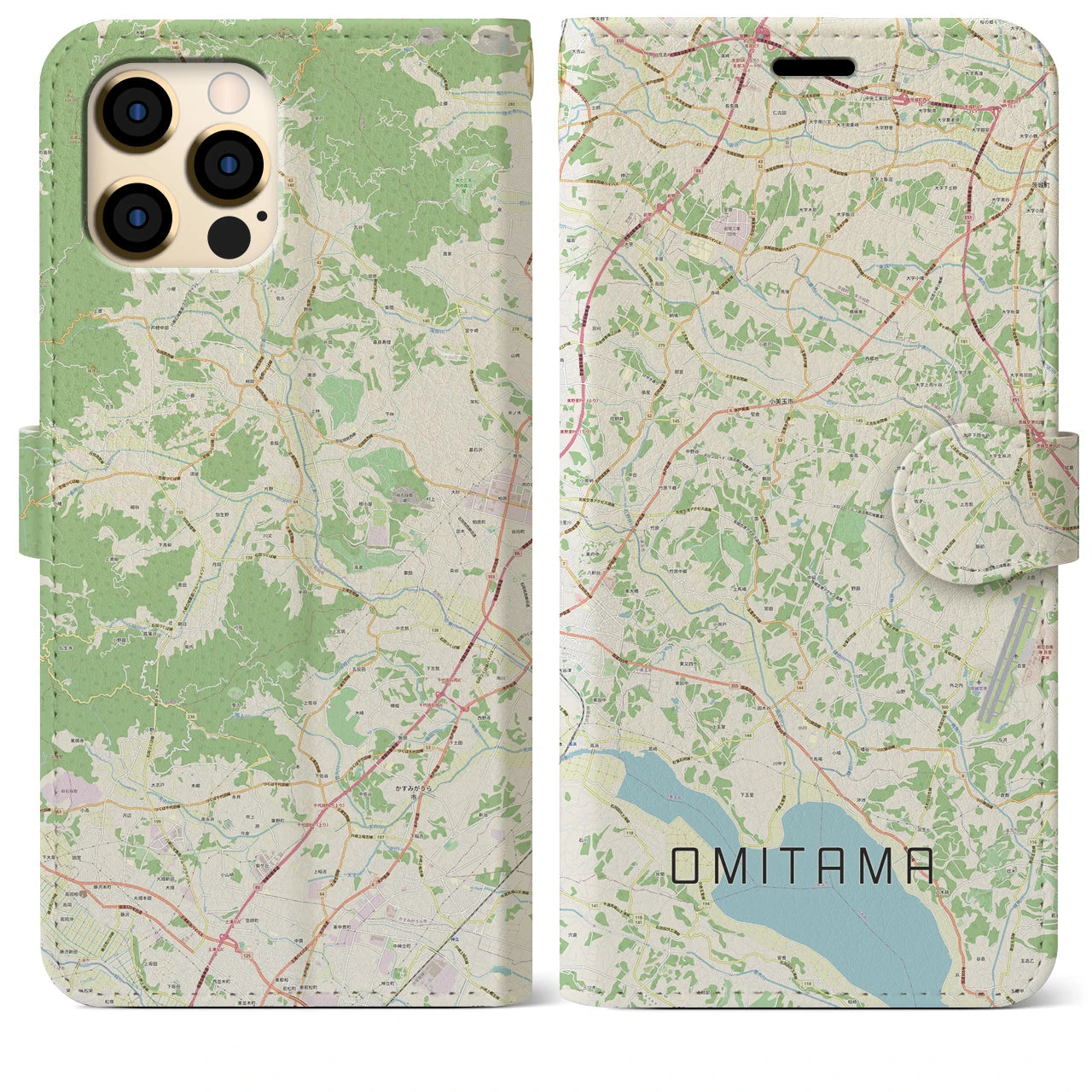 【小美玉(茨城県)】地図柄iPhoneケース(手帳タイプ)ナチュラル・iPhone 12 Pro Max 用