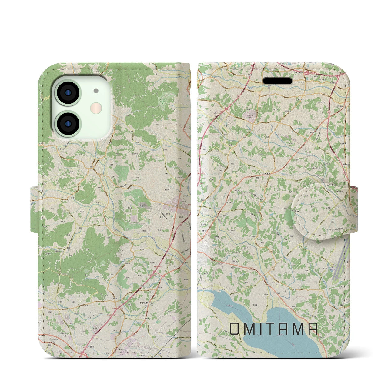 【小美玉(茨城県)】地図柄iPhoneケース(手帳タイプ)ナチュラル・iPhone 12 mini 用
