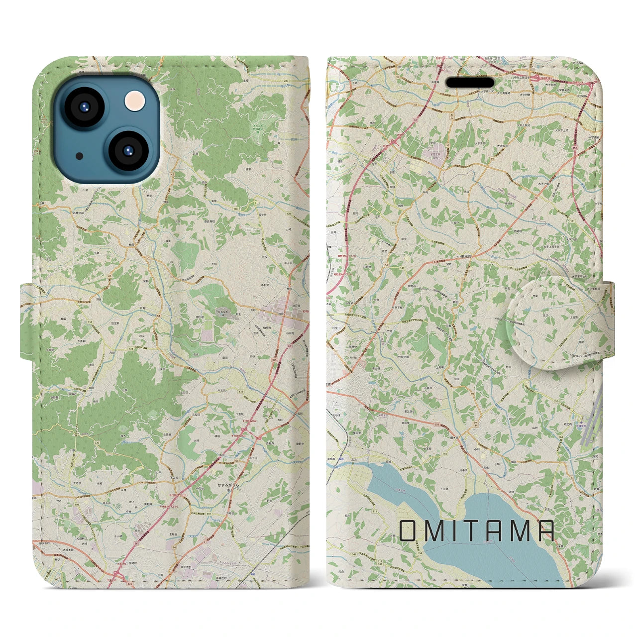 【小美玉(茨城県)】地図柄iPhoneケース(手帳タイプ)ナチュラル・iPhone 13 用