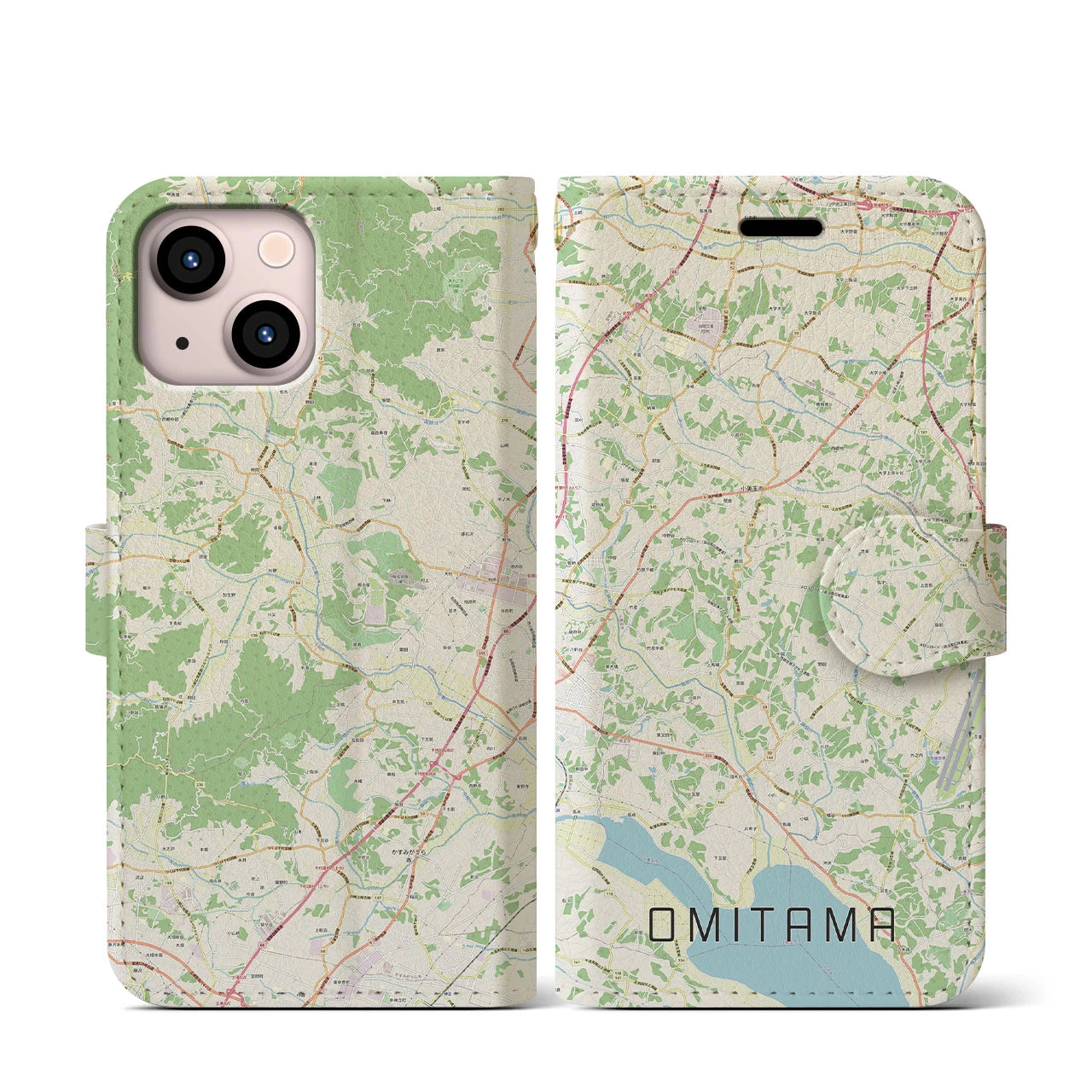 【小美玉(茨城県)】地図柄iPhoneケース(手帳タイプ)ナチュラル・iPhone 13 mini 用