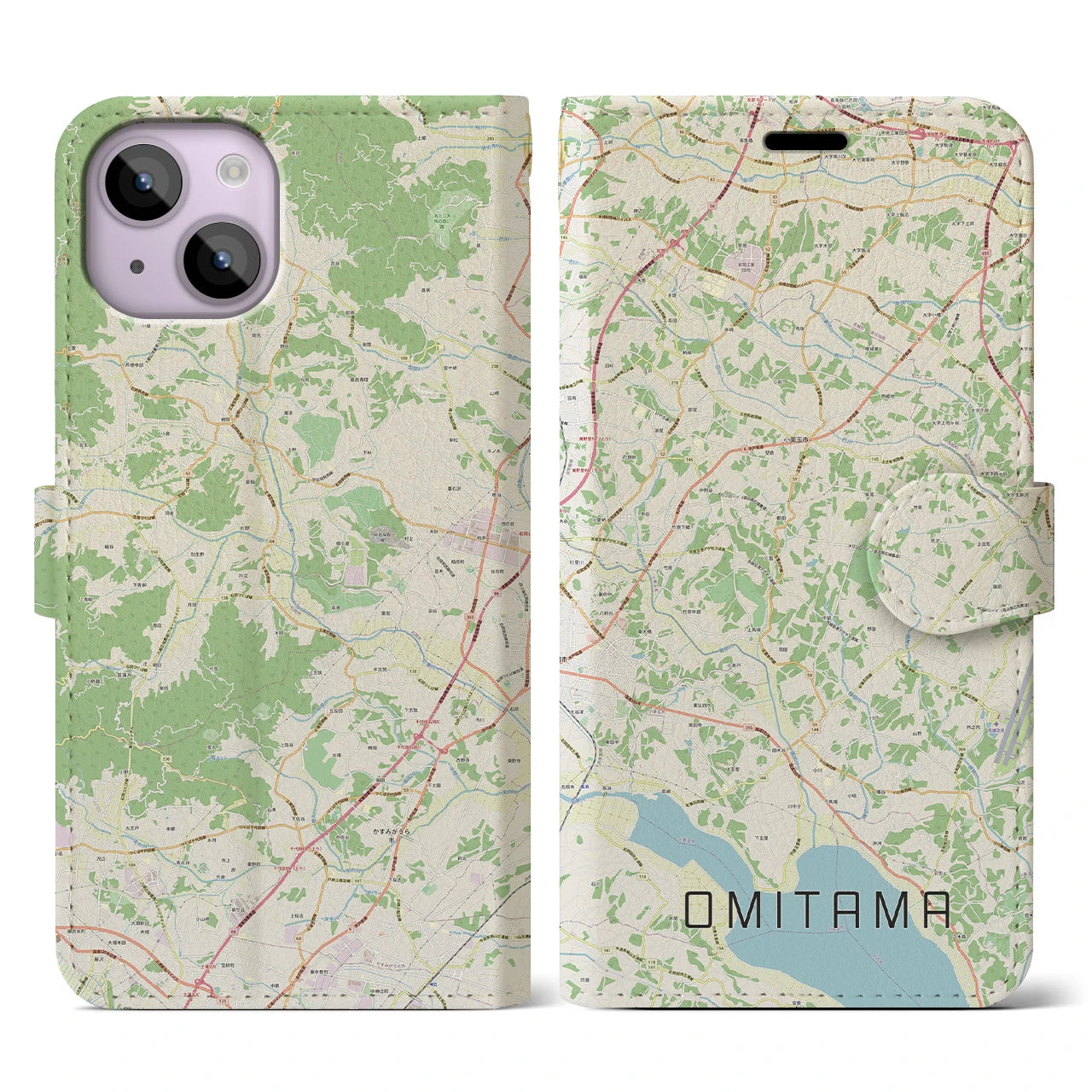 【小美玉(茨城県)】地図柄iPhoneケース(手帳タイプ)ナチュラル・iPhone 14 用