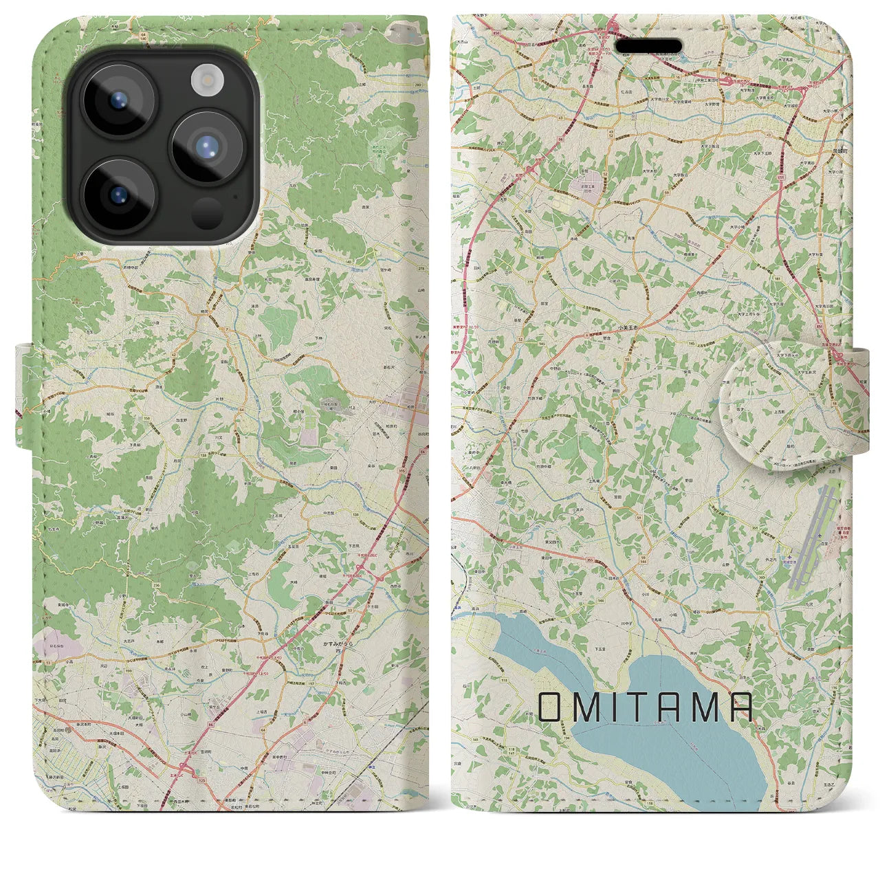 【小美玉(茨城県)】地図柄iPhoneケース(手帳タイプ)ナチュラル・iPhone 15 Pro Max 用