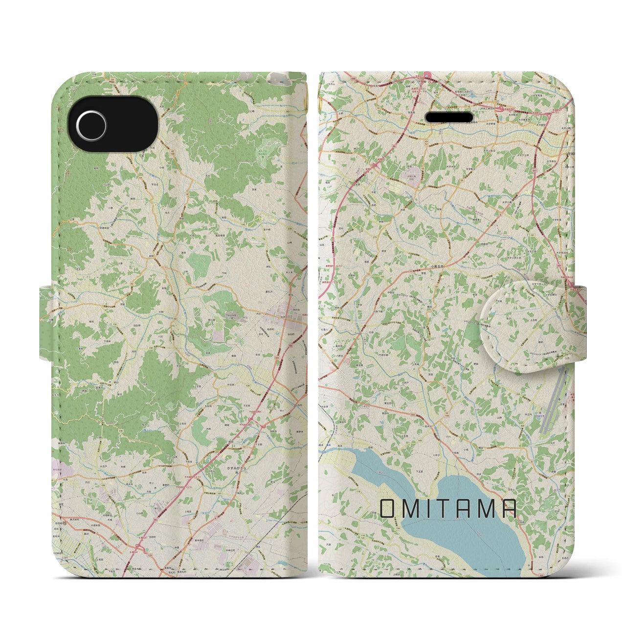 【小美玉(茨城県)】地図柄iPhoneケース(手帳タイプ)ナチュラル・iPhone SE(第3 / 第2世代) / 8 / 7 / 6s / 6 用