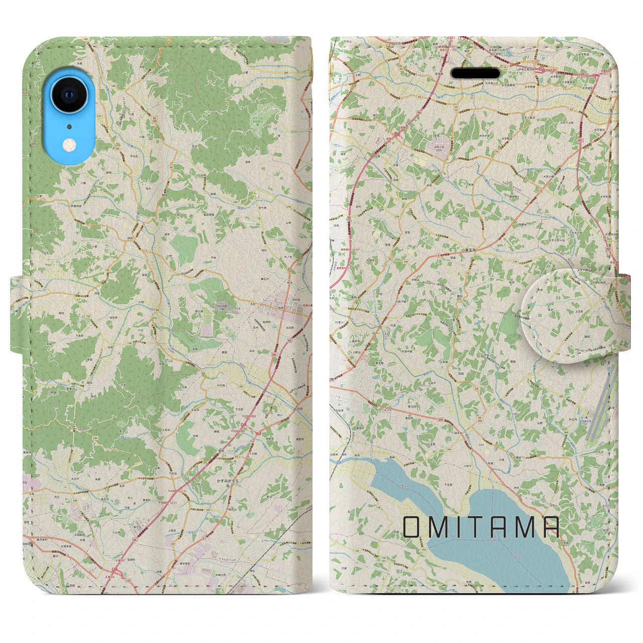 【小美玉(茨城県)】地図柄iPhoneケース(手帳タイプ)ナチュラル・iPhone XR 用