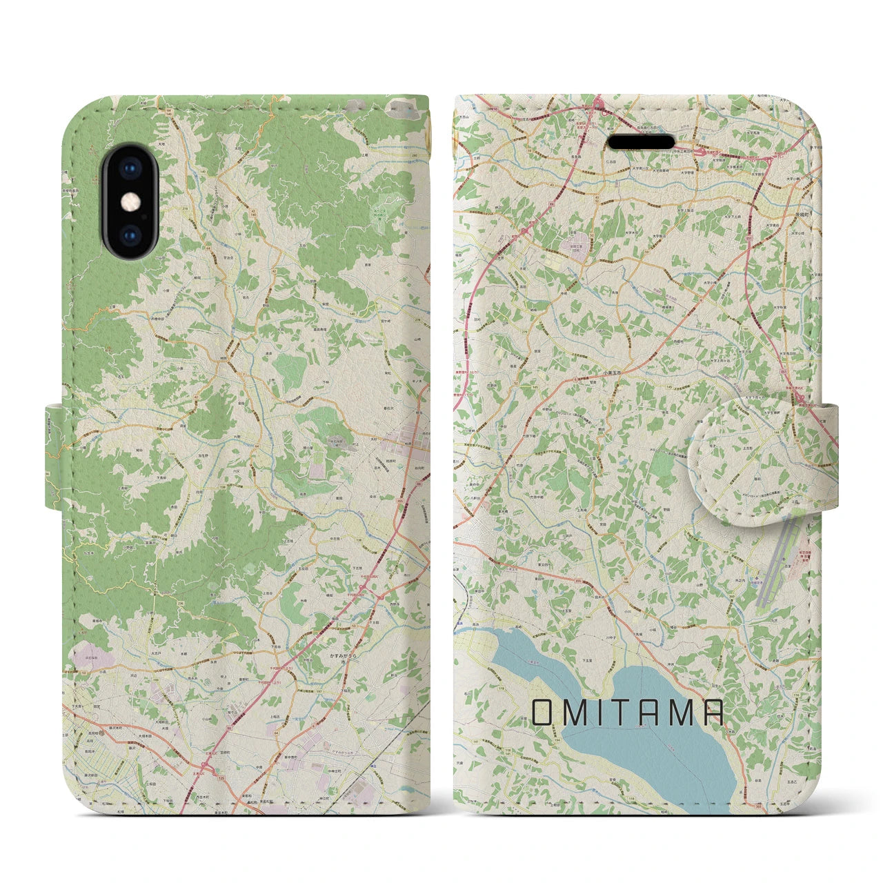 【小美玉(茨城県)】地図柄iPhoneケース(手帳タイプ)ナチュラル・iPhone XS / X 用