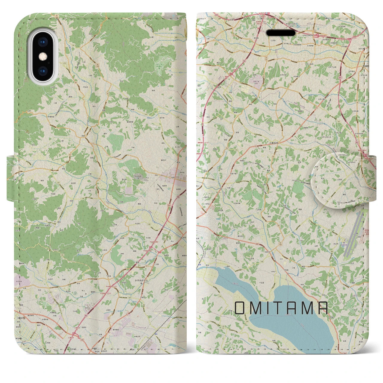 【小美玉(茨城県)】地図柄iPhoneケース(手帳タイプ)ナチュラル・iPhone XS Max 用
