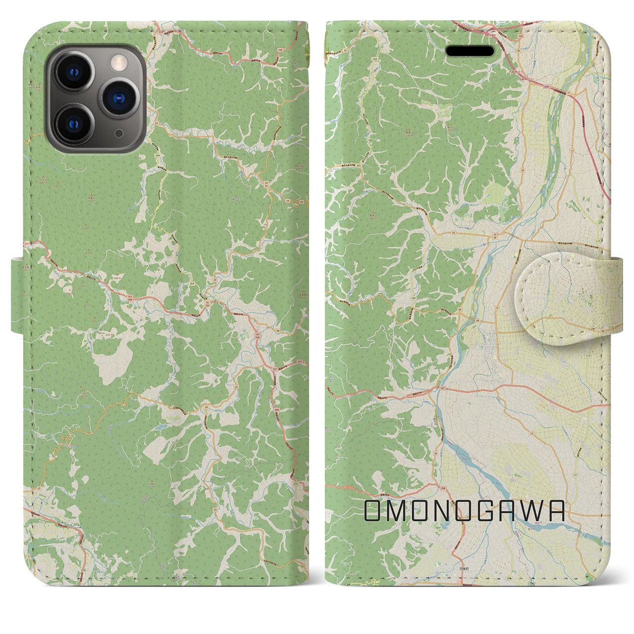 【雄物川(秋田県)】地図柄iPhoneケース(手帳タイプ)ナチュラル・iPhone 11 Pro Max 用