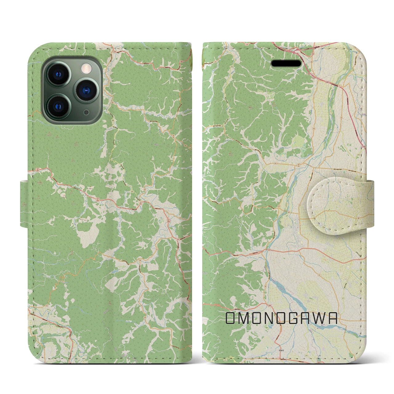 【雄物川(秋田県)】地図柄iPhoneケース(手帳タイプ)ナチュラル・iPhone 11 Pro 用