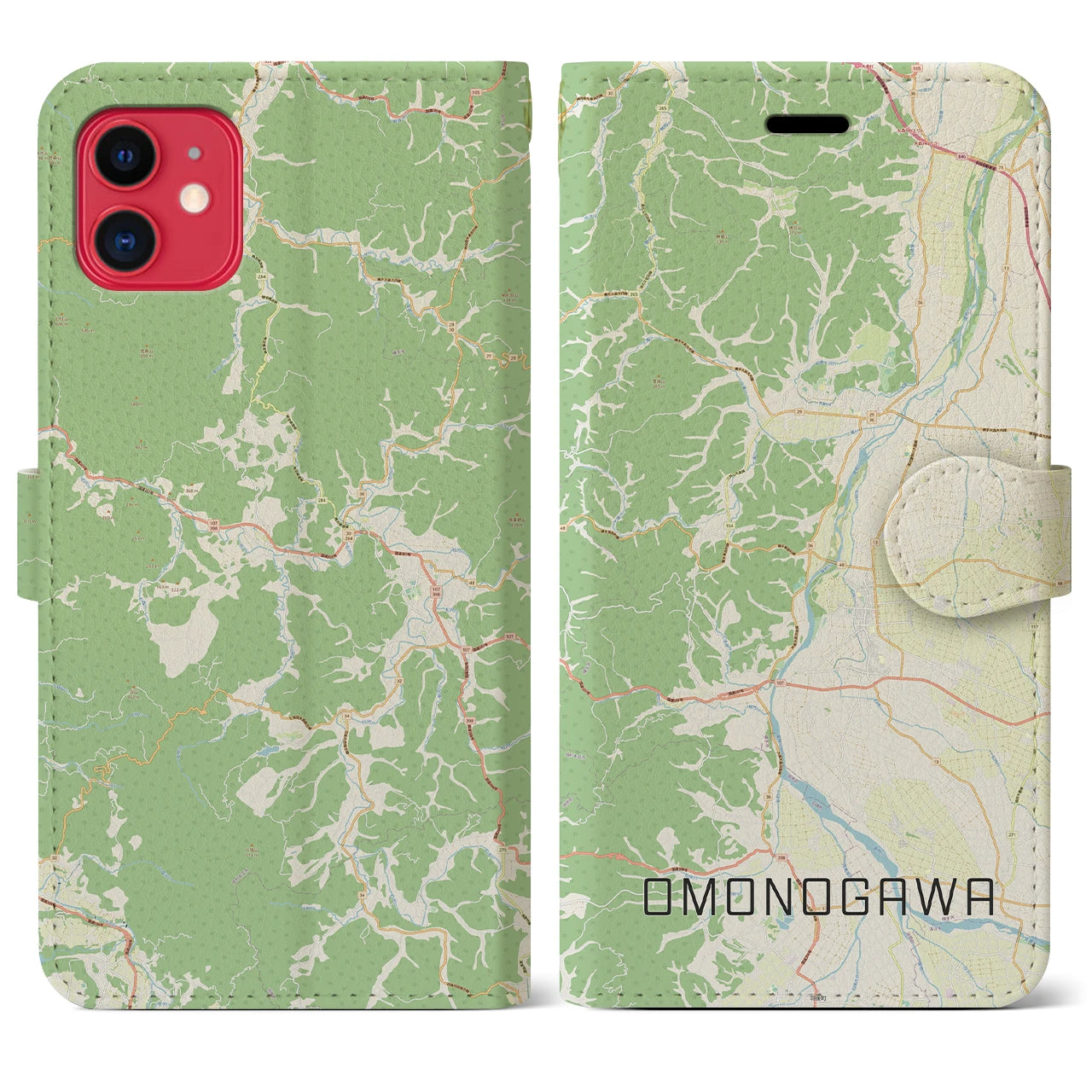 【雄物川(秋田県)】地図柄iPhoneケース(手帳タイプ)ナチュラル・iPhone 11 用