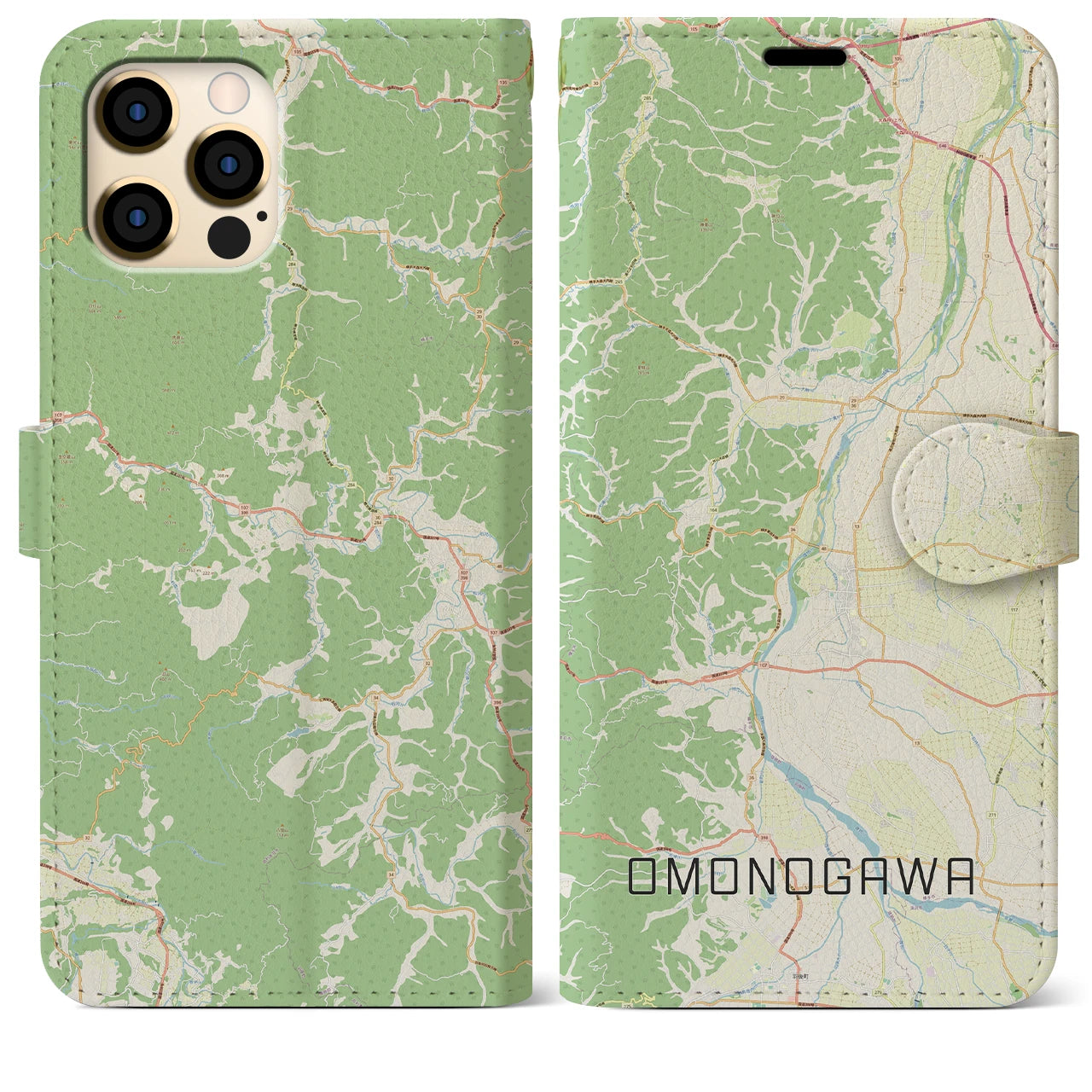 【雄物川(秋田県)】地図柄iPhoneケース(手帳タイプ)ナチュラル・iPhone 12 Pro Max 用